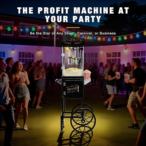 Miniatura 4 de Máquina para hacer palomitas de maíz para cine profesional, con hervidor y carrito de 8 onzas, hace 32 tazas, estilo vintage sobre ruedas para uso