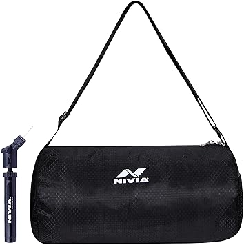 Nivia Ball Pump (Material: Plastic) & Nivia 6853 Polyester Basic Duffle Bag, Youth (Black)
