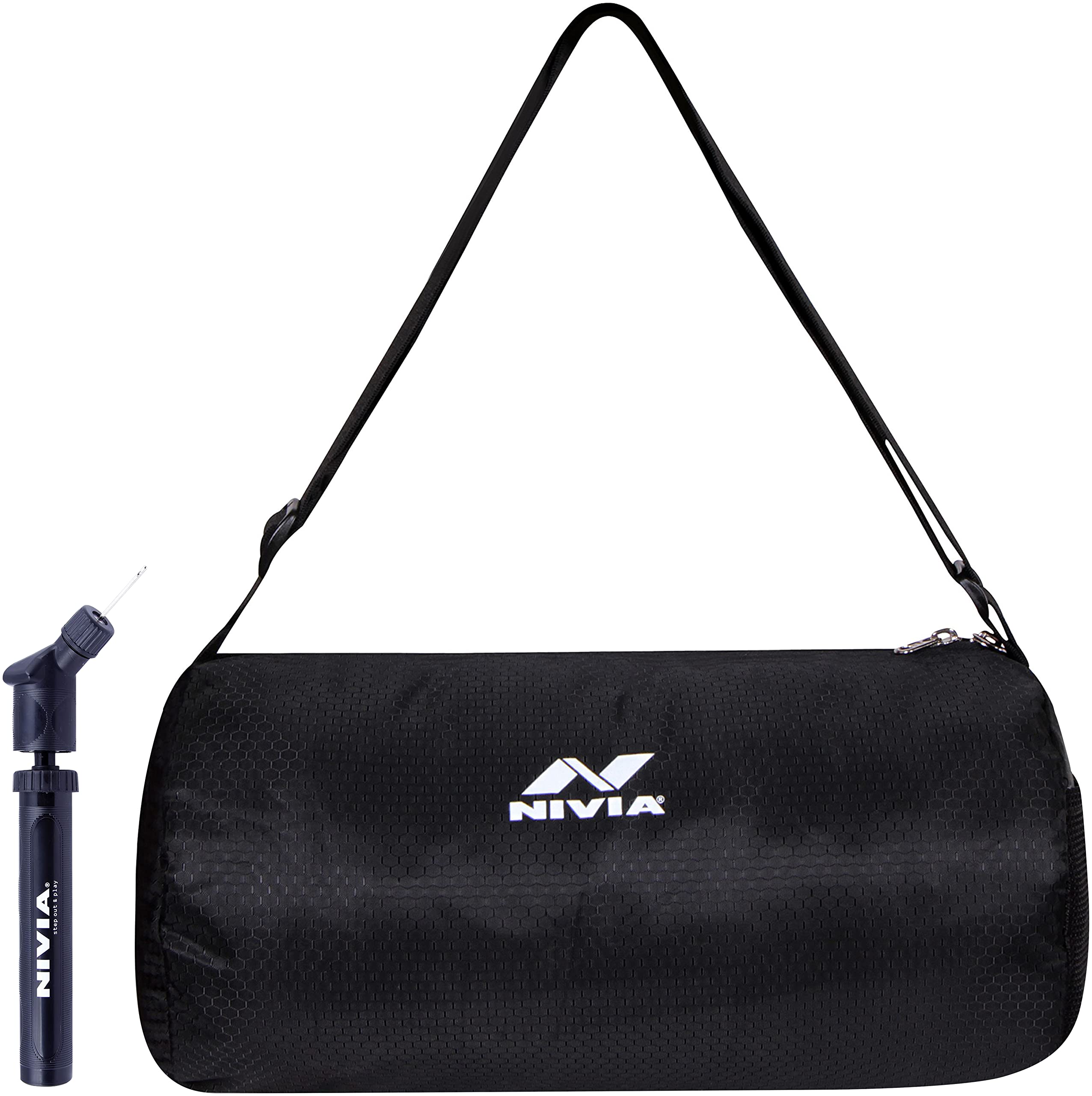 Nivia Ball Pump (Material: Plastic) & Nivia 6853 Polyester Basic Duffle Bag, Youth (Black)-picture-49
