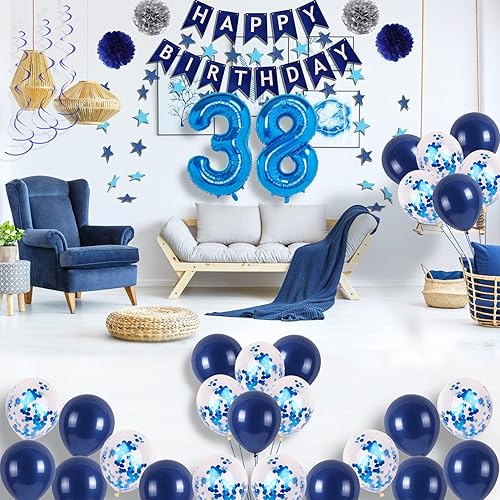 Miniatura 39 de Decoraciones de fiesta de cumpleaños azul número 16 para niños y niñas, suministros de globos de feliz cumpleaños 16 con pancarta de feliz