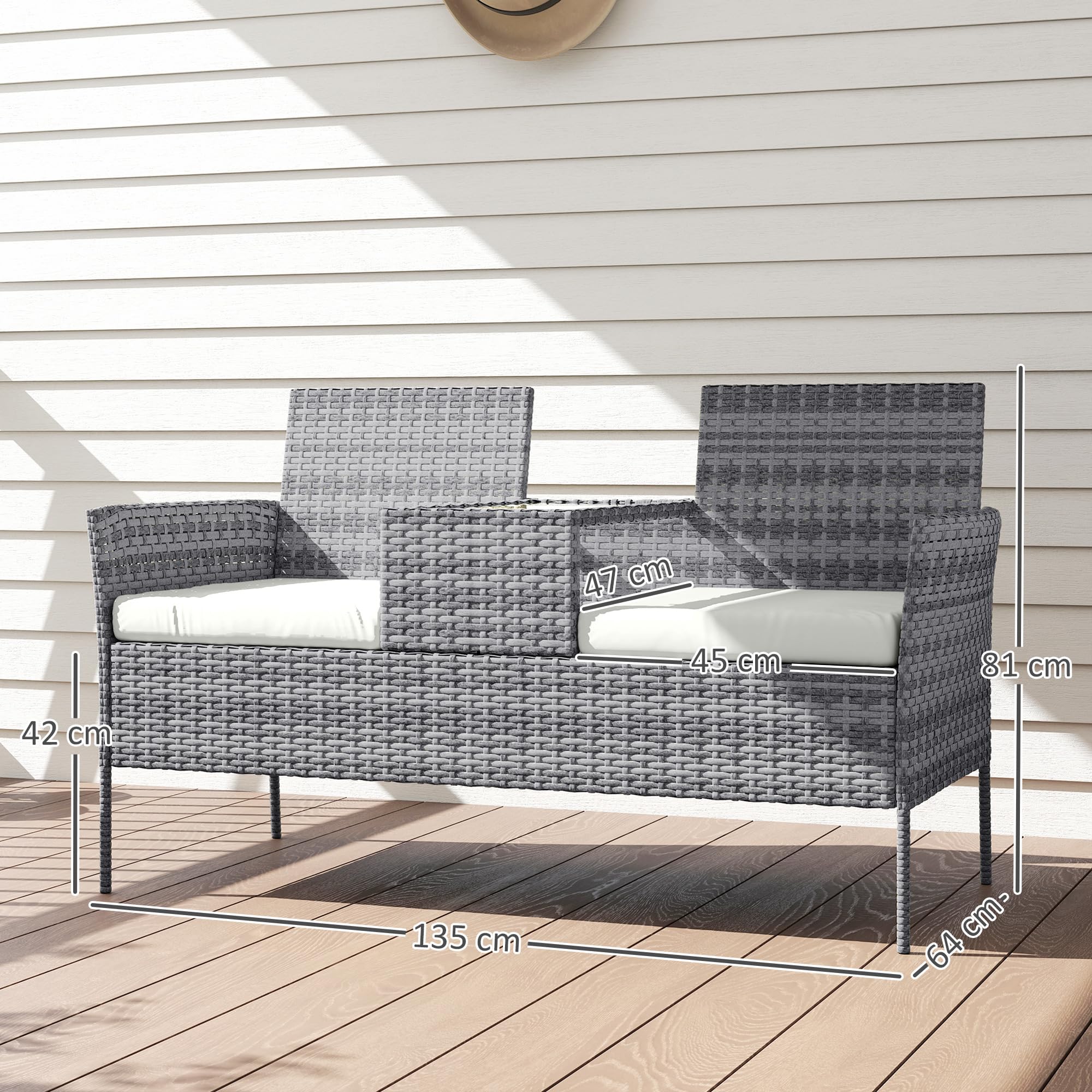 Outsunny Banc de Jardin en résine tressée 2 Places 135x64x81 cm Noir crème
