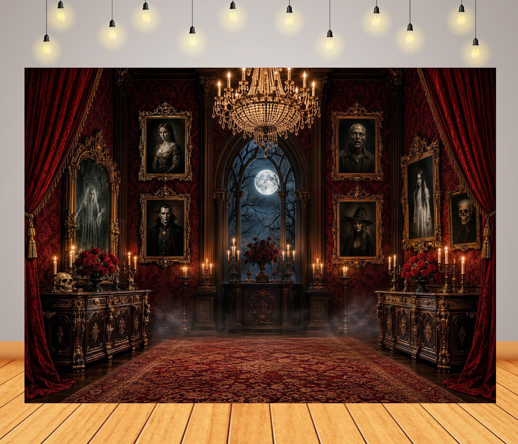10x6.5FT (3x2m) Sala Rossa Di Ritratti Gotici Sfondo Fotografico