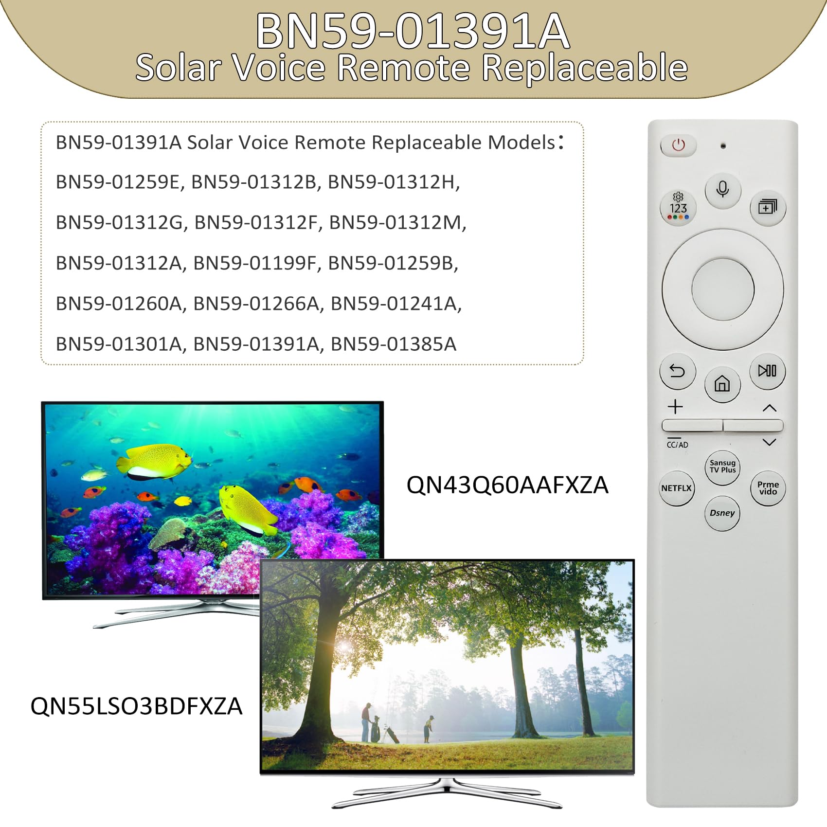 BN59-01391A - Mando a distancia solar de voz compatible con televisores Samsung 2021 2022 2023 Neo LED Smart 4K Ultra HD, repuesto para Samsung Frame TV con voz, 4 botones de acceso directo, color