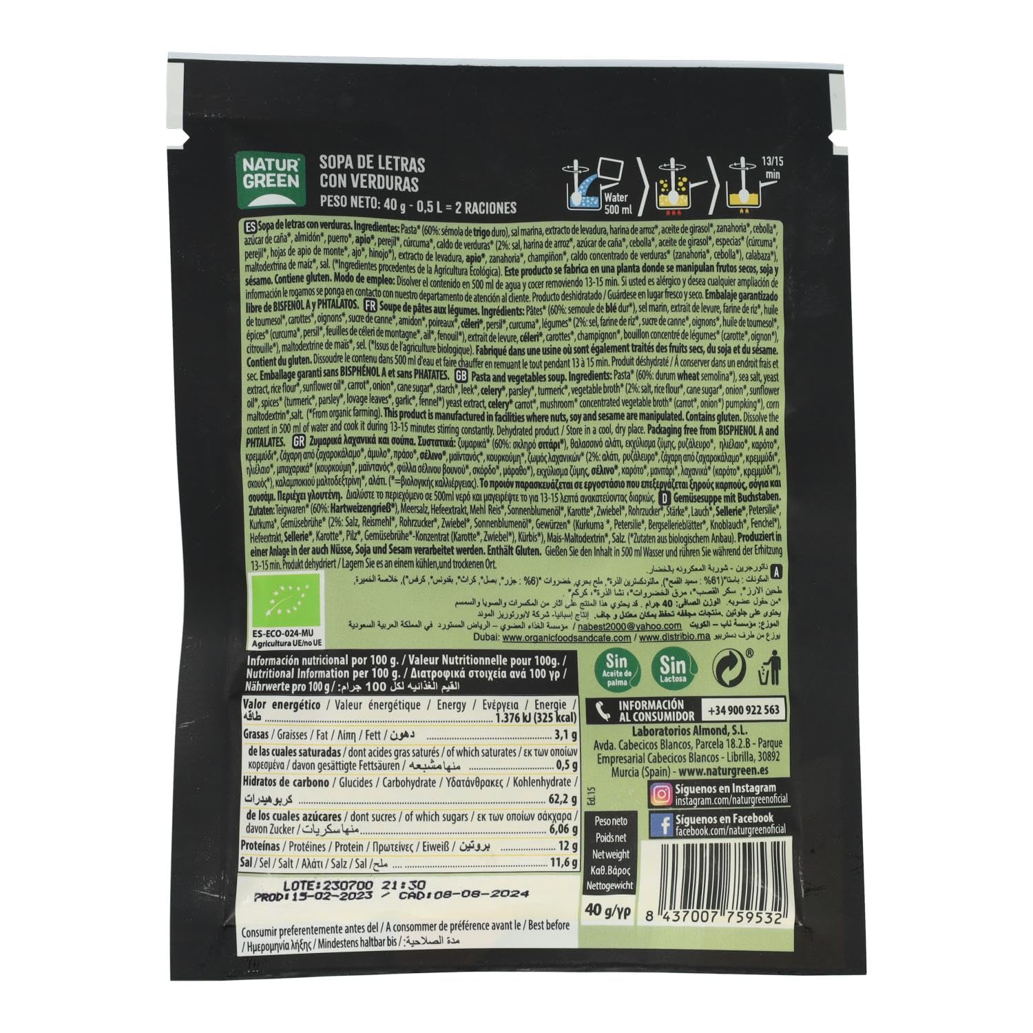 NaturGreen Sopa Letras con Verduras - 2 x 40 g