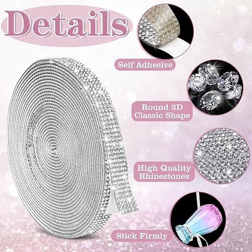 Miniatura 3 de Cintas autoadhesivas de diamantes de imitación de 5 yardas, tiras de diamantes de imitación plateadas, calcomanías de diamantes de imitación