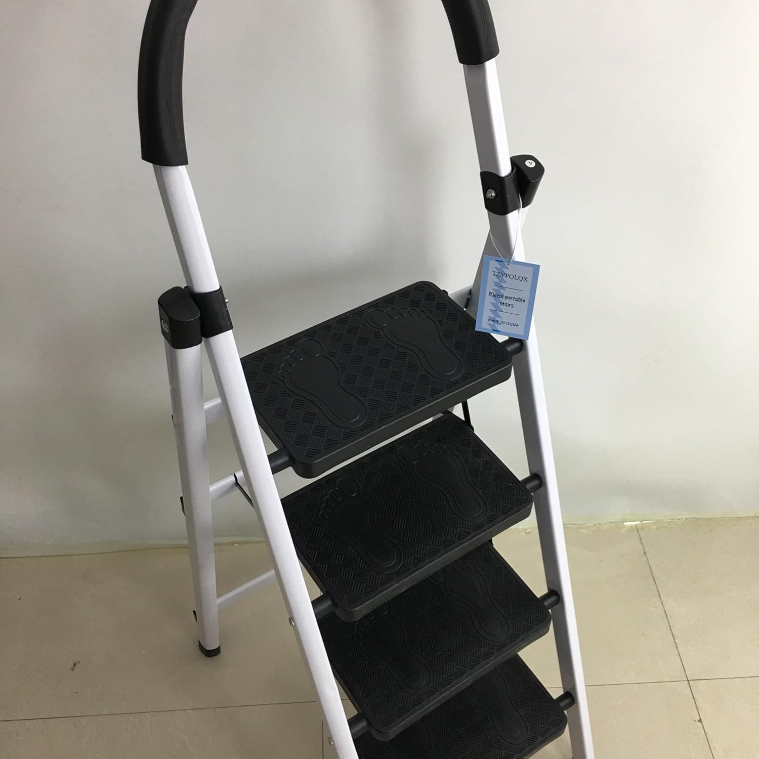TZYPOLQX Metal portable stairs Folding Ladder: Portable Metal Step Stool with Handrails and Non-Slip Steps