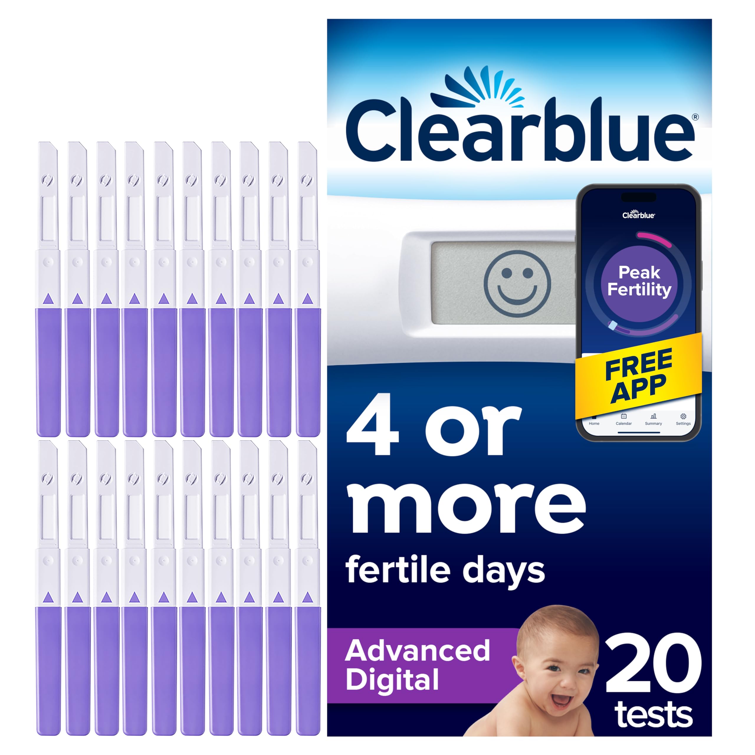 Advanced Digital Ovulation Test Kit (OPK) Double Your Chances Of Getting Pregnant, 1 Digital Holder And 20 Ovulation Tests, Try The FREE Clearblue Period & Cycle Tracker App