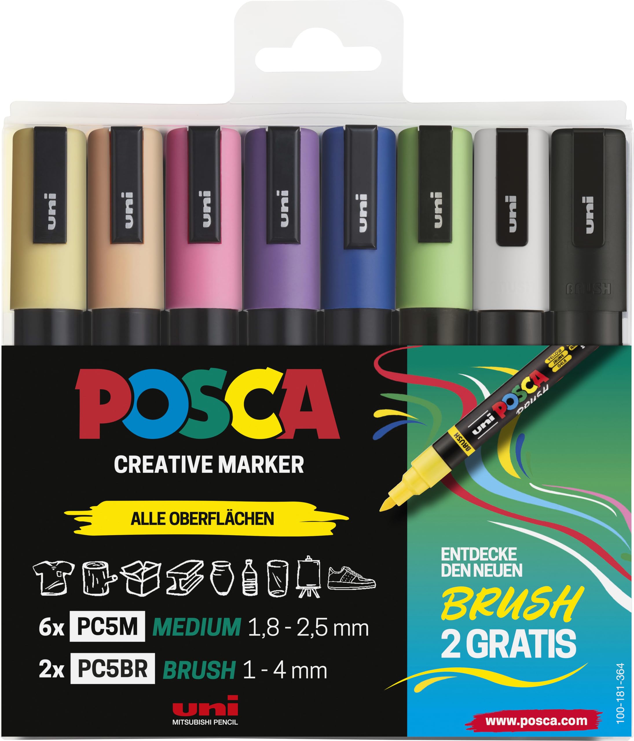 POSCA - Acrylmarker Set PC-5M & PC-5BR 8 Farben