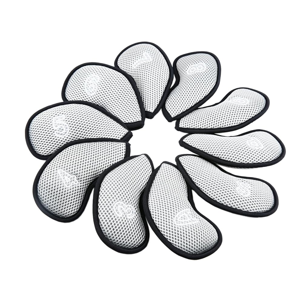 10Pcs/Pack New Meshy Golf Iron Covers Set Golf Club Head Cover Fit Most Irons (Grey)