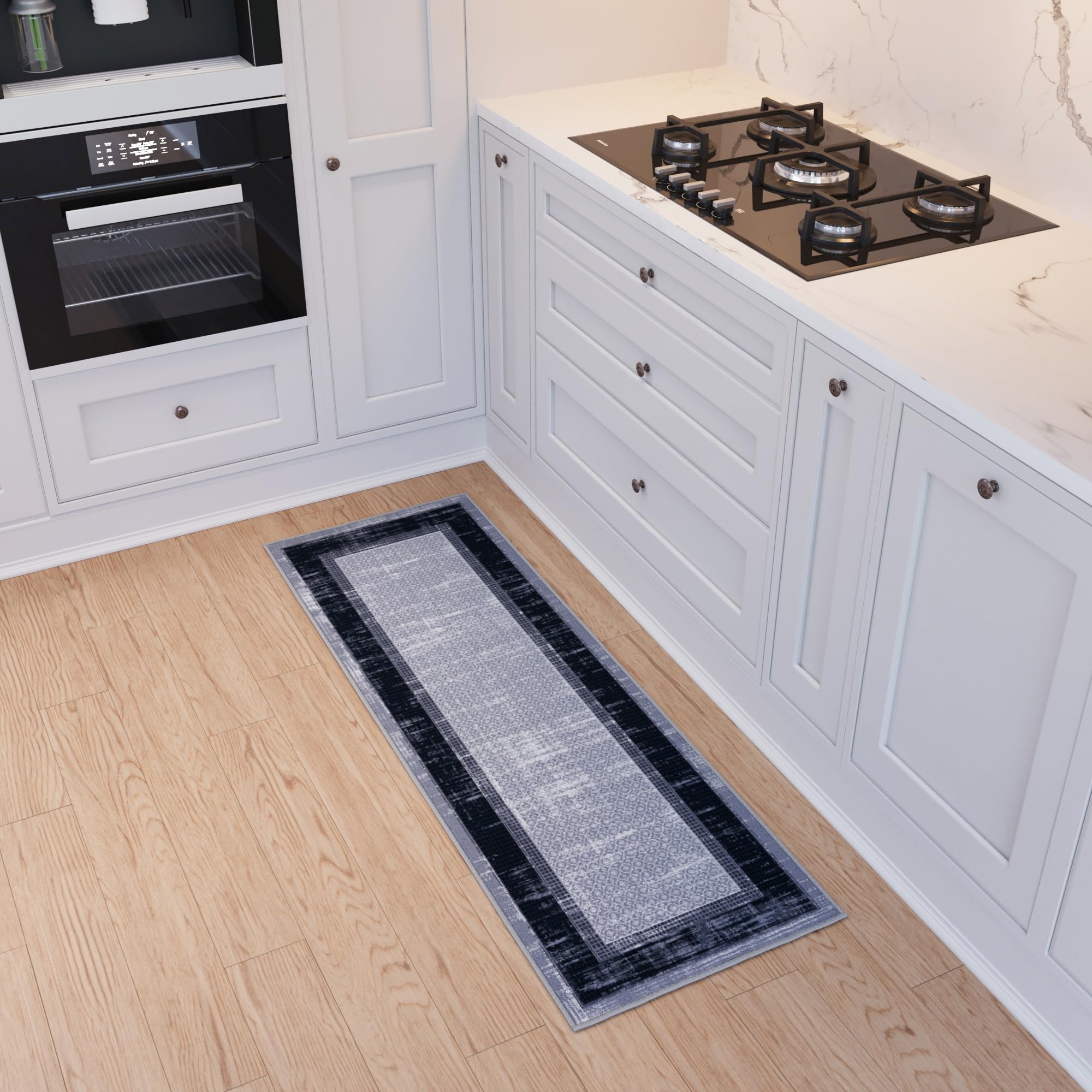 Ottomanson Hallway Runner Rug 20" x 59" Non Slip Border Area Rugs Easy to Clean Laundry Rug Runner Durable & Pet Friendly Floor Carpet Runners for