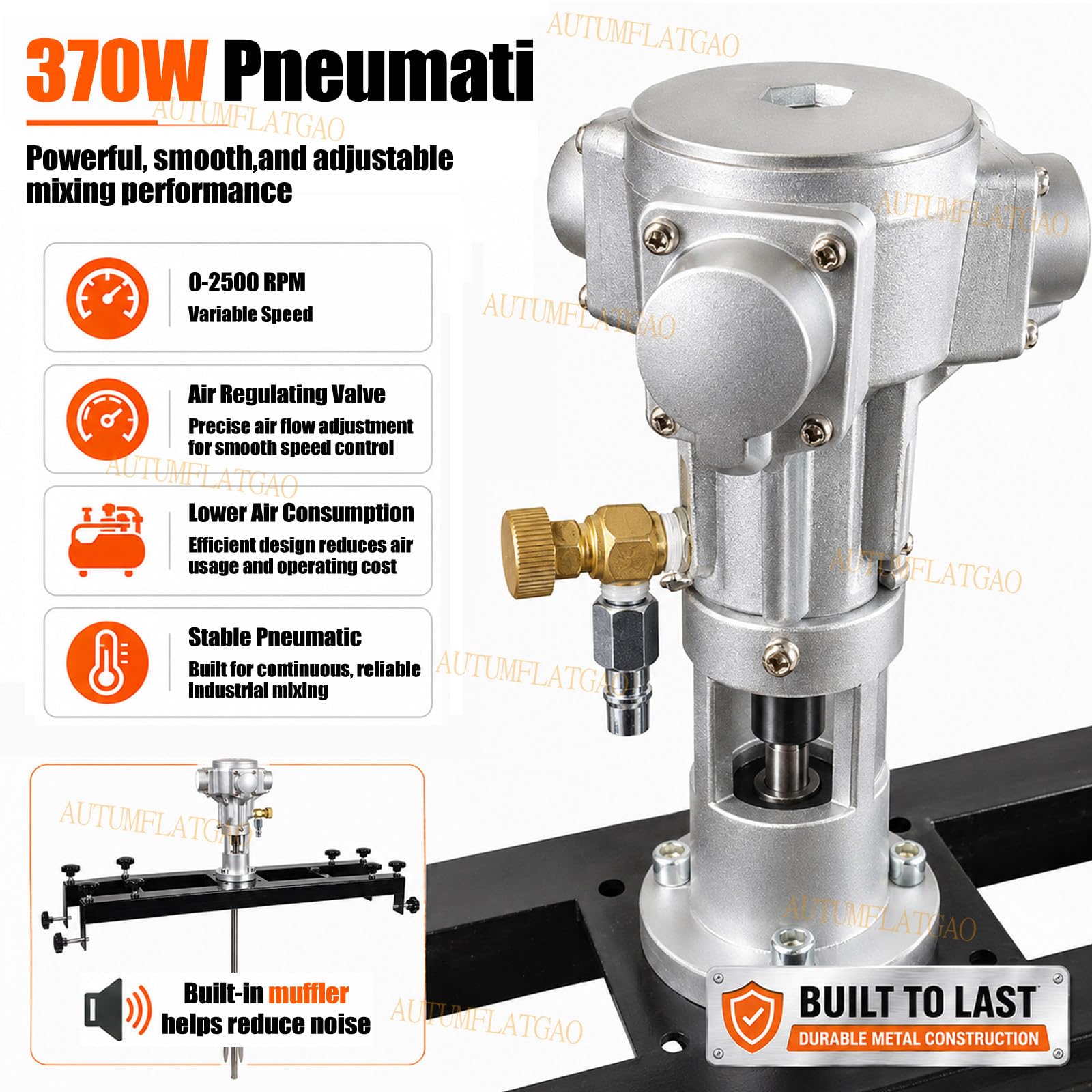 Agitatore Pneumatico 370W per Serbatoio IBC, Miscelatore per Cisterne con velocità Variabile 0-2500 Giri/Min, Girante Pieghevole in Acciaio Inox per Rivestimenti, Adesivi, Fragranze