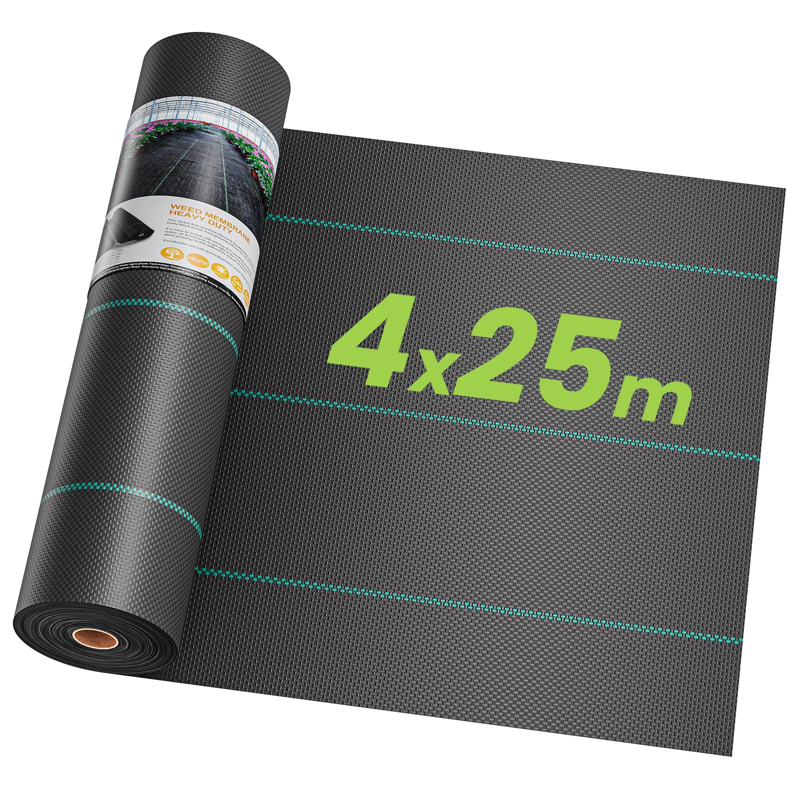 OUNUO Telo Pacciamatura Anti Erbacce, 4m x 25m, Pacciamatura Permeabile all'Acqua, Resistente allo Strappo, Elevata Resistenza UV, 90g/m² Telo Anti Erbacce per Giardino e Orto