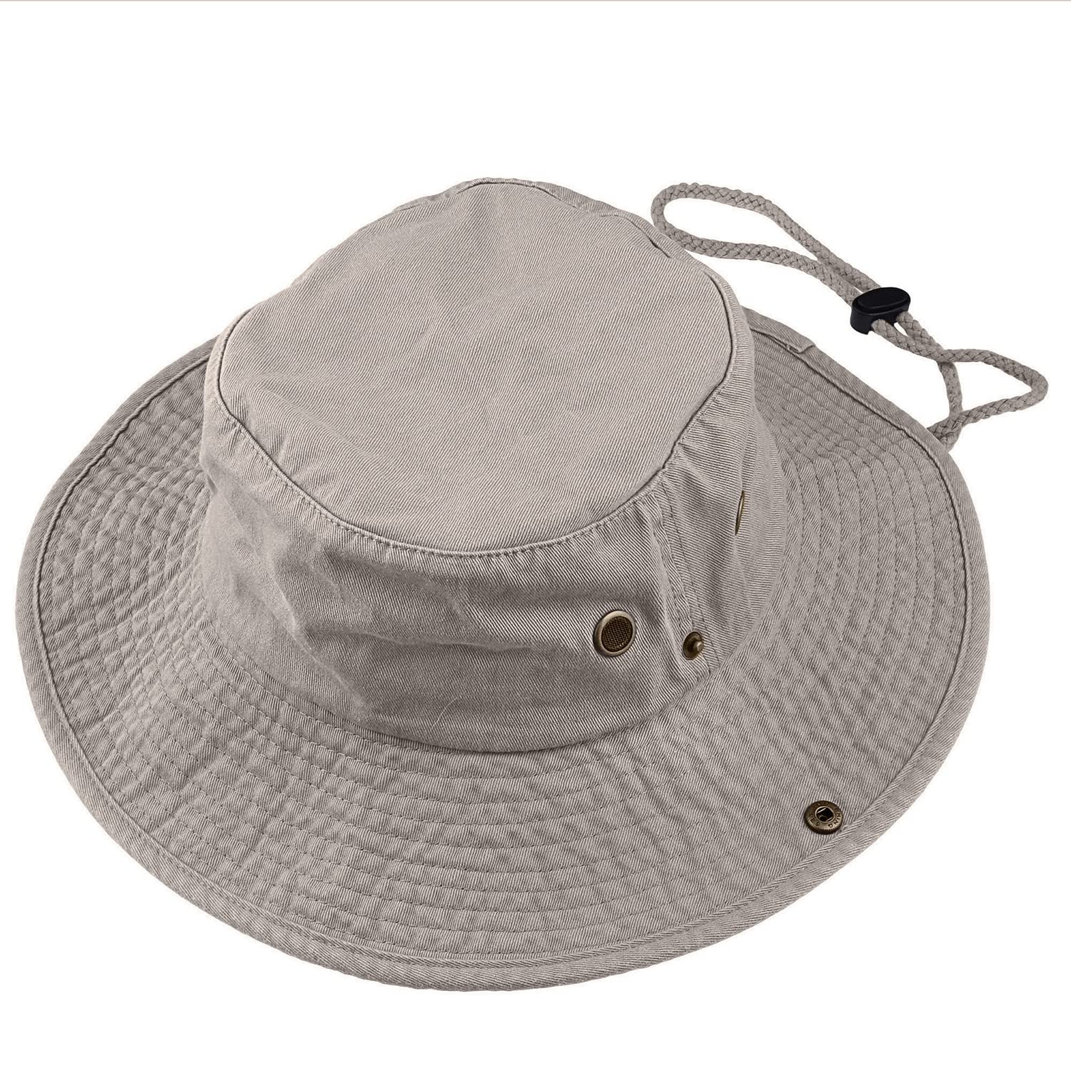 Sombrero de ala ancha para senderismo, pesca, safari, boonie, 100% algodón, protección solar UV para hombres y mujeres, actividades al aire libre, Gris, S/M