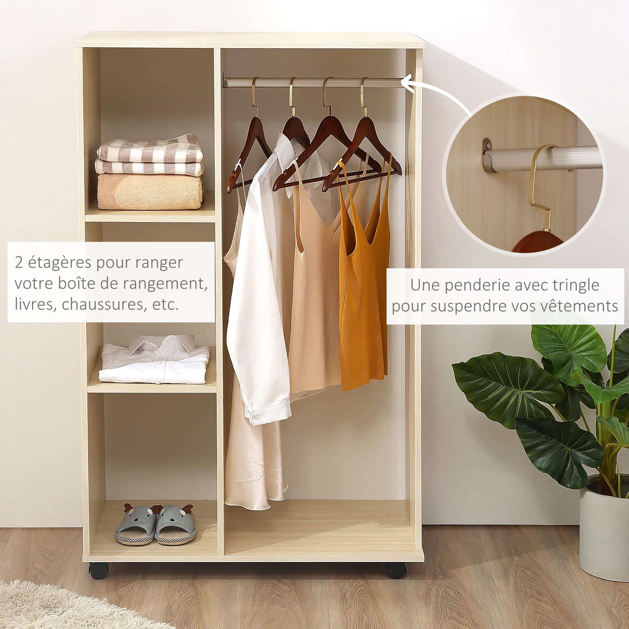 HOMCOM Armoire penderie Armoire de Rangement Mobile Panneaux de Particules Coloris chêne Clair
