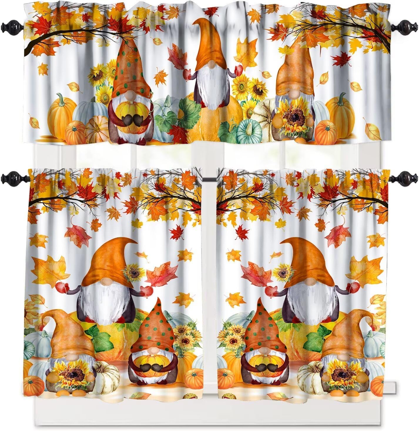 Fall Thanksgiving Curtains Valances Set, Thanksgiving Autumn Pumpkins