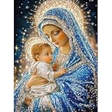 wavaiov Christmas Diamond Painting Kits for Adults&comma; 5D DIY Virgin Mary Diamond Art Kits for Beginners&comma; Jesus Round Diamonds Pictures Crafts&comma; Full Drill Gem Art for Home Decor 12x16Inch