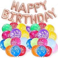 Vista 1 de Globo de feliz cumpleaños, 100 globos de látex coloridos impresos de 12 pulgadas con texto en inglés "HAPPY BIRTHDAY" y globos de feliz cumpleaños