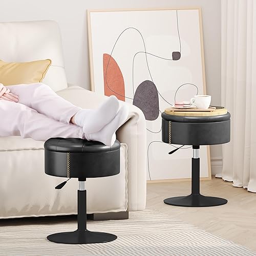 Miniatura 6 de ACEQLYT Taburete de tocador de almacenamiento ajustable para baño, dormitorio, giratorio de 360, pequeño taburete de maquillaje negro, silla de