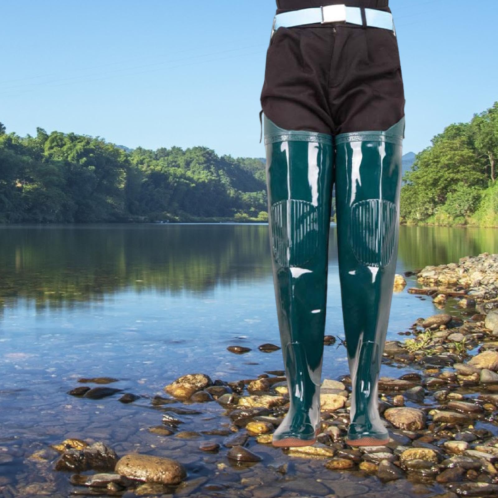 Gralara Stivale Da Pesca Impermeabile Antiscivolo in PVC Stivale Da Pioggia Sopra Ginocchio Comodo E Protettivo Scarpa Da Wading Resistente All’usura Facilità