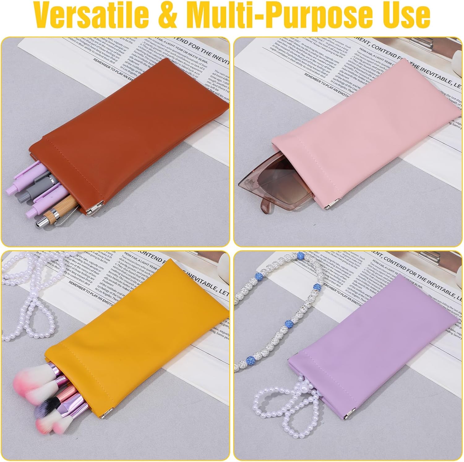 20 Pack Soft Leather Sunglasses Case Pouch with Squeeze Top Closure - 10 Colors (2 Each), PU Eyeglasses Holder for Women & Men, Anti-Scratch Glasses Storage Bag