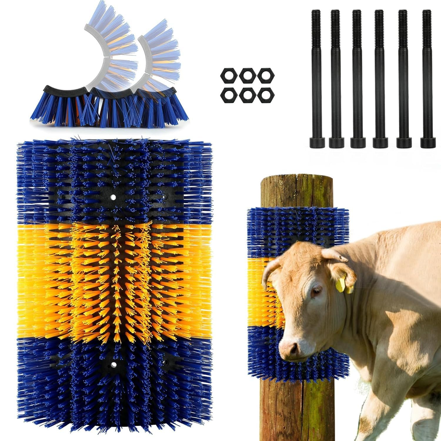 Cepillo rascador universal para caballos con 12 tornillos, cepillo semicircular para animales de granja, cepillo de masaje para ovejas, caballos, vaca y cerdos (17,5 x 11,8 pulgadas, pieza, 2)