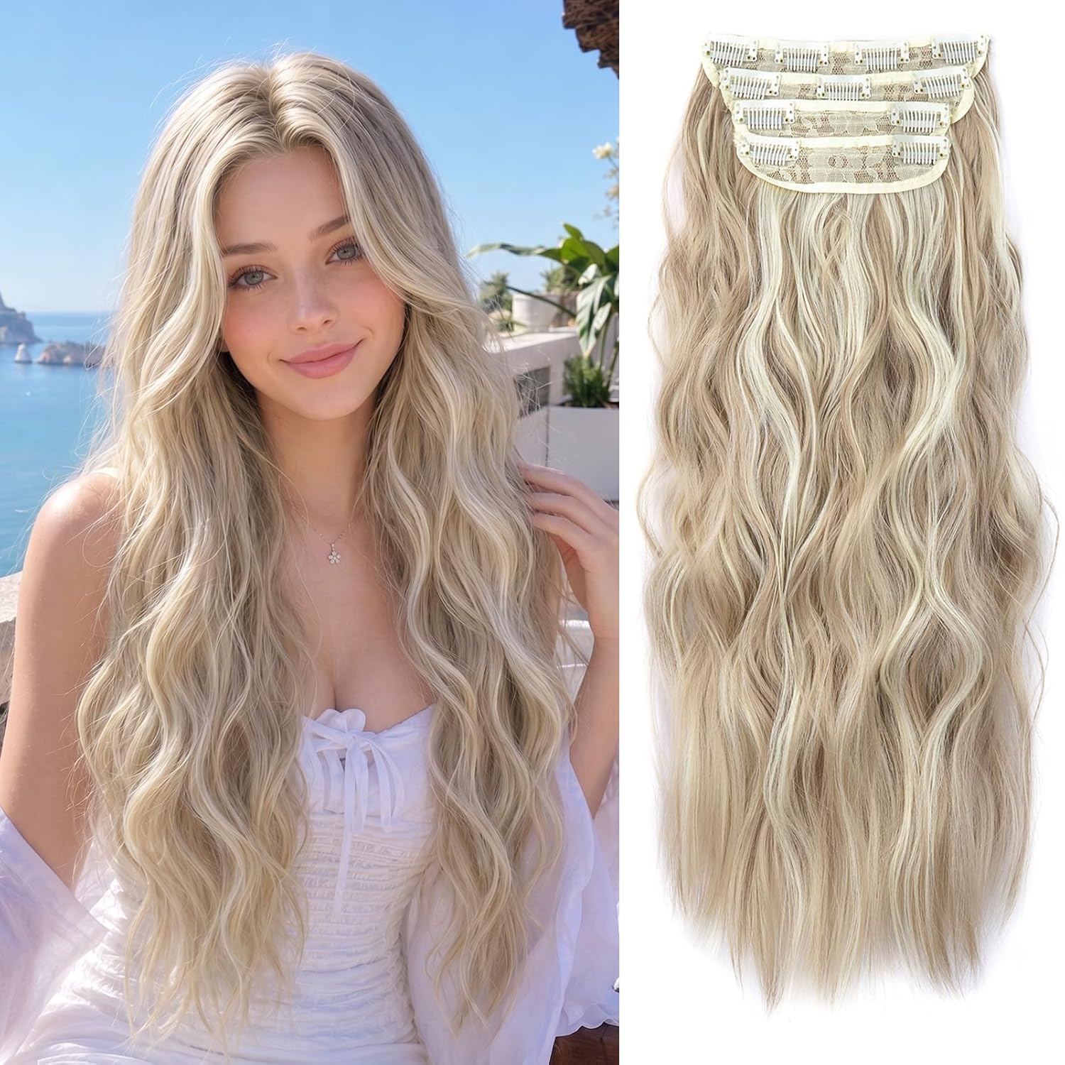 Clip in Natural Hair Extensions - Thick Wavy 20 Inch