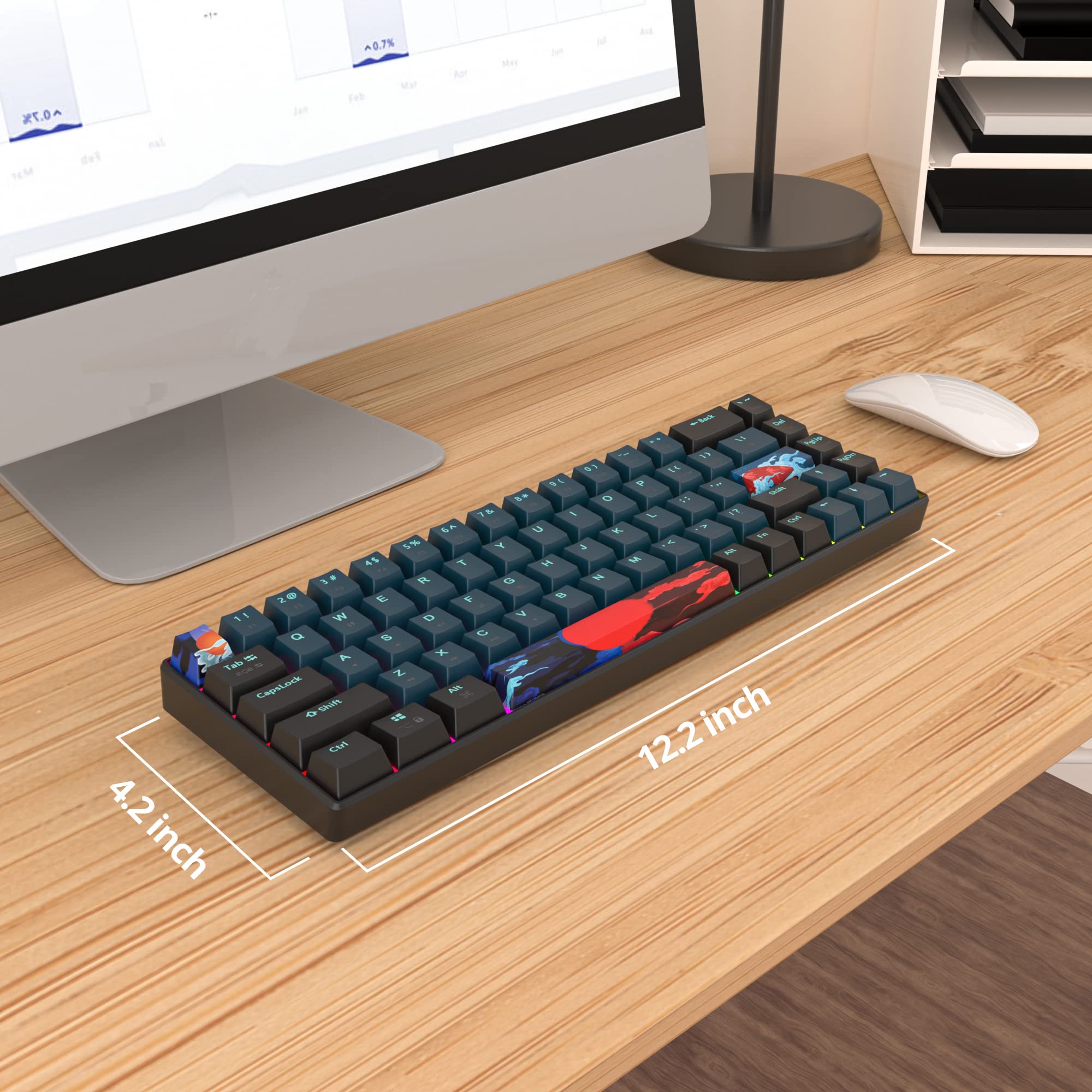 68 tasti 65% tastiera meccanica RGB cablata 65% tastiera da gioco con tasti retroilluminati PBT, con interruttori lineari rossi per giocatori Windows PC (68 Monstor)
