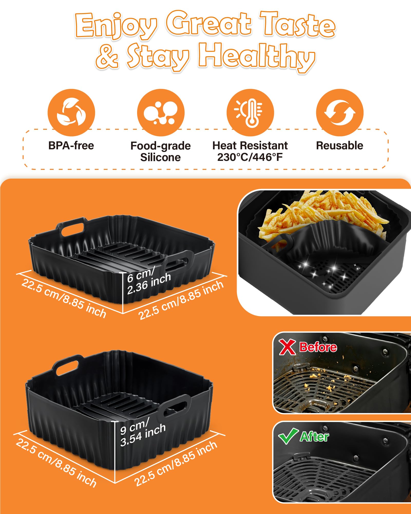 15-Teiliges Heißluftfritteuse Zubehör für COSORI Turbo Tower Pro 10,8L 2 Kammern(6,5L/4,3L), Inklusive 2 Stück Airfryer Silikonform, Kuchenteller, Pizzaplatte, Brotform Muffinform usw Zubehör