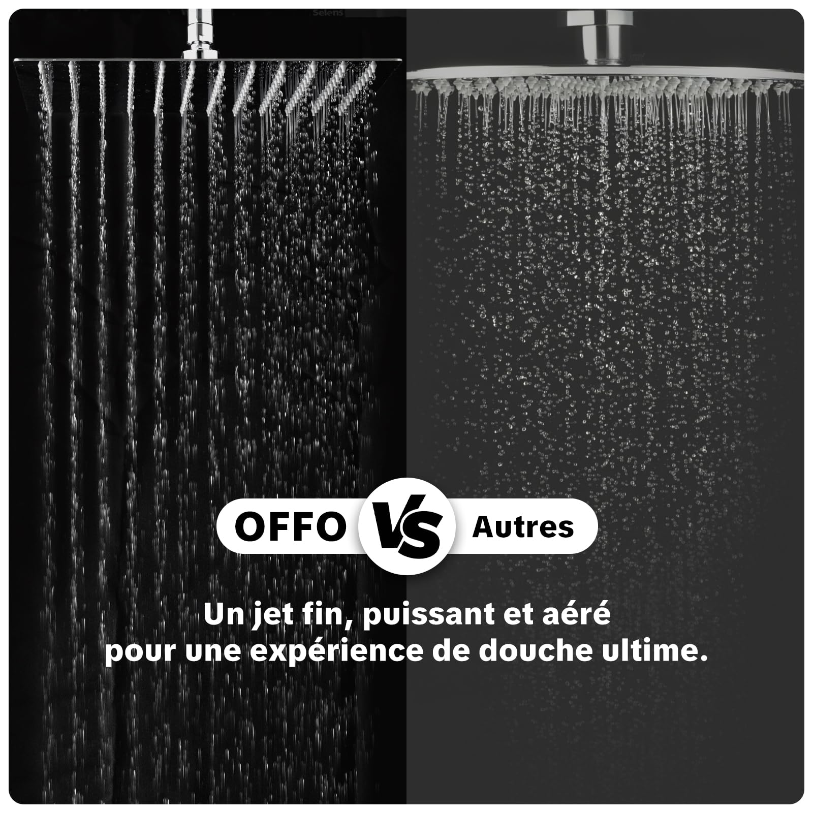 OFFO Colonne de Douche sans Mitigeur, Inox Pommeau de Douche Pluie 20x20 cm, Barre Réglable 86-120 cm, Flexible 1,6 m, Chrome