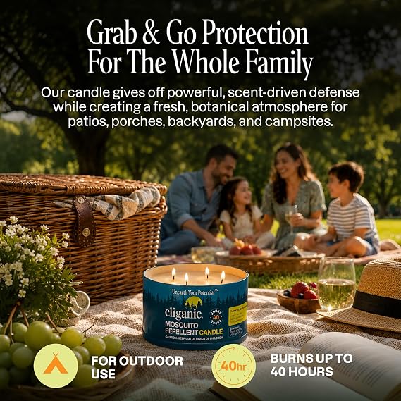 Cliganic Citronella Candles Outdoor, Mosquito Repellent DEET-Free, 22oz 2Pk