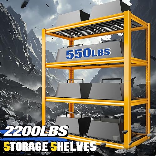 Miniatura 6 de REIBII Estantería de metal resistente de 40 pulgadas de ancho, estantes de almacenamiento de 2200 libras, estantes de garaje de 4 niveles, estante