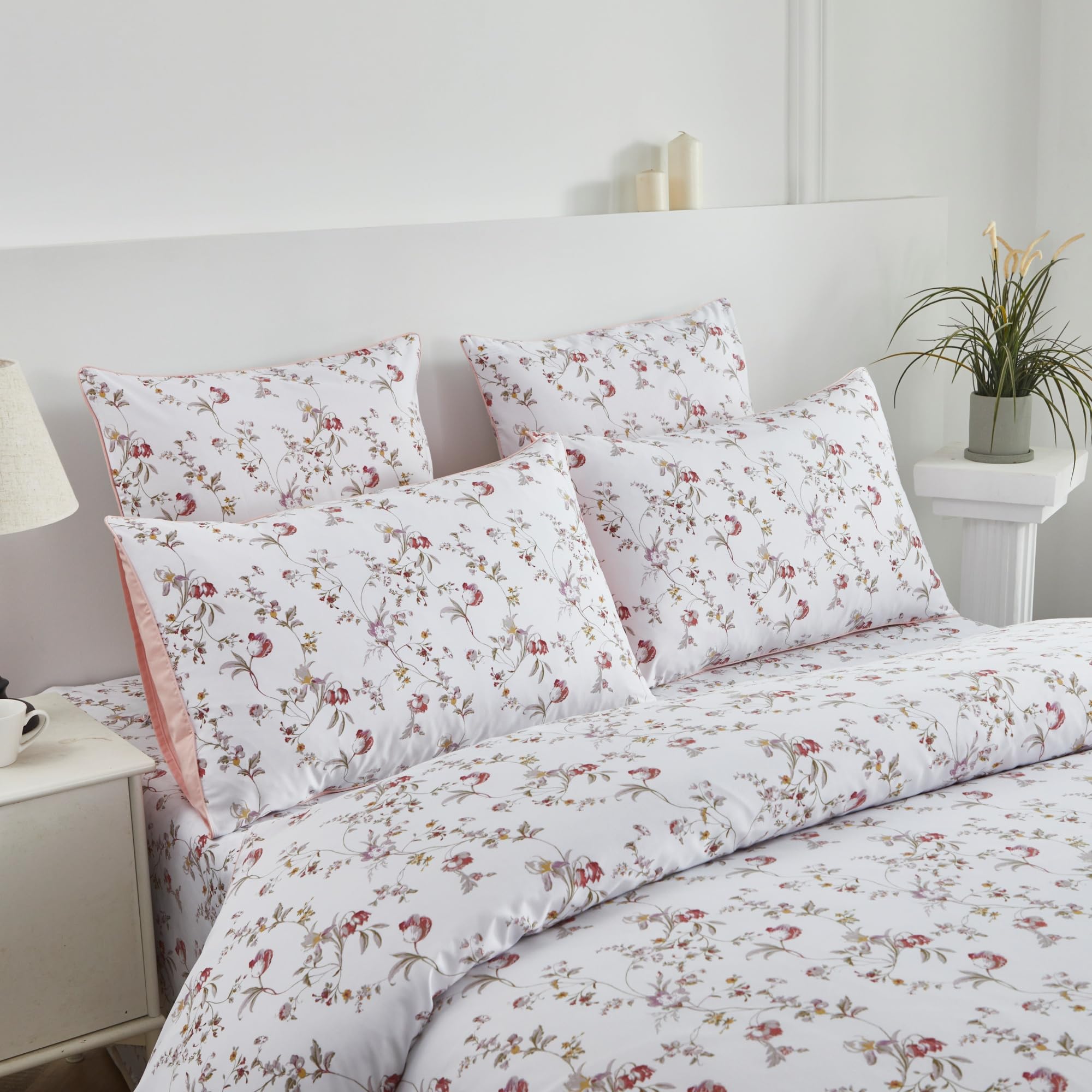USTIDE Country French Floral Duvet Cover Set 3 Pieces Egyptian Cotton Bedding King Shabby Blossom Bedding Comforter Cover with 2 Pillowcases - Image 3