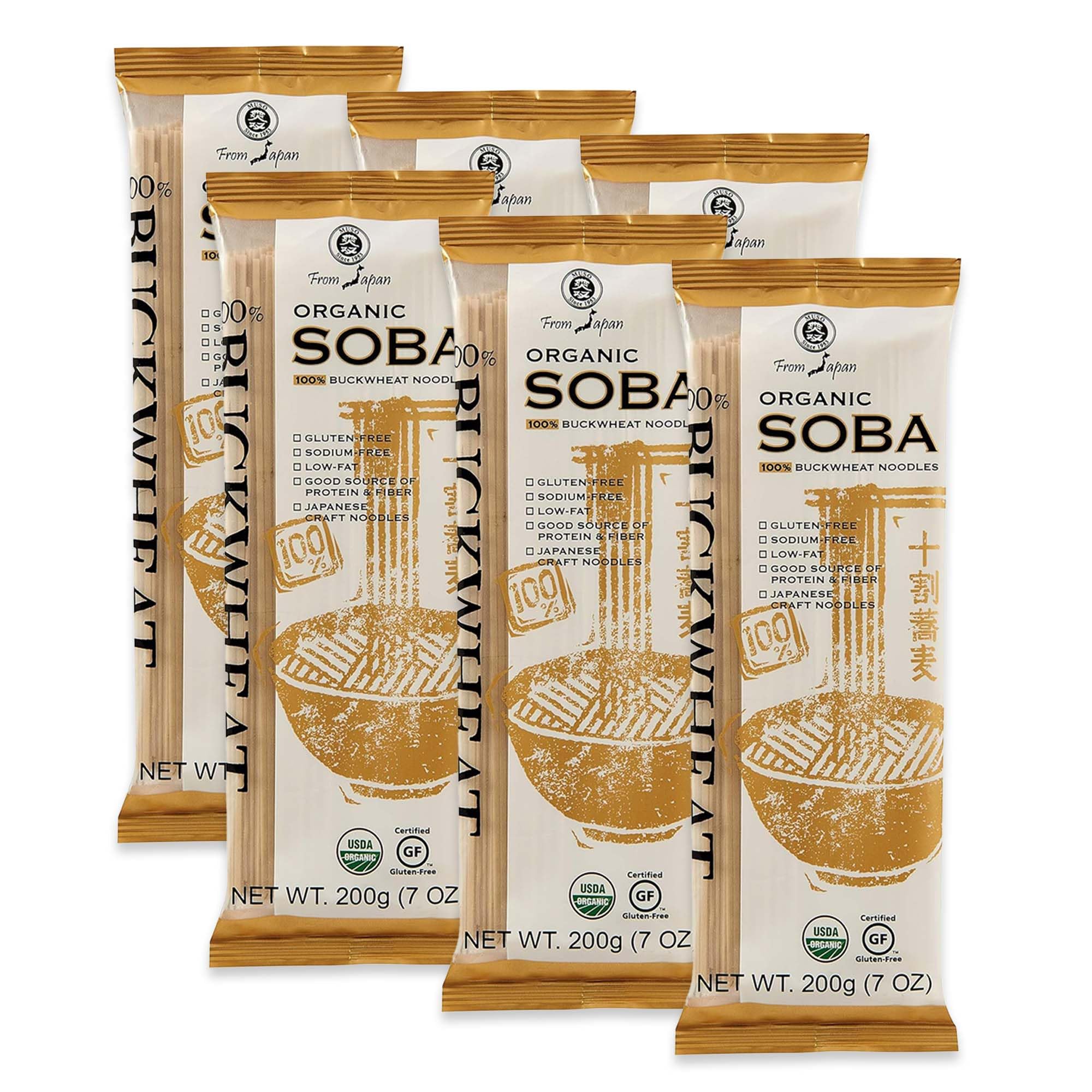 Buckwheat Soba Noodles, Organic & Gluten-Free, No Salt Added, Authentic Japanese Noodles, Traditional Recipe - 42 oz (Pack of 6)