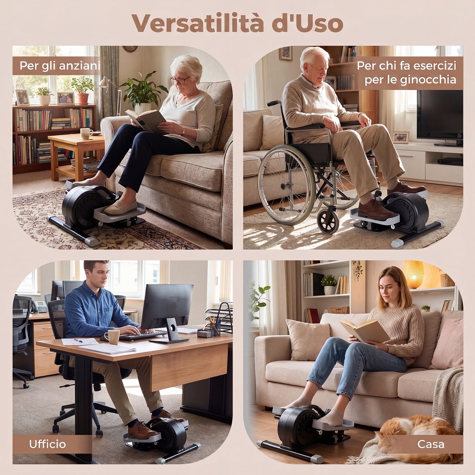 COSTWAY Ellittica Elettrico Portatile da Casa 50 x 49 x 24 cm | Ellittico Sotto Scrivania con Display LCD, Manopola di Regolazione della Resistenza e Piedini e Pedali Antiscivolo