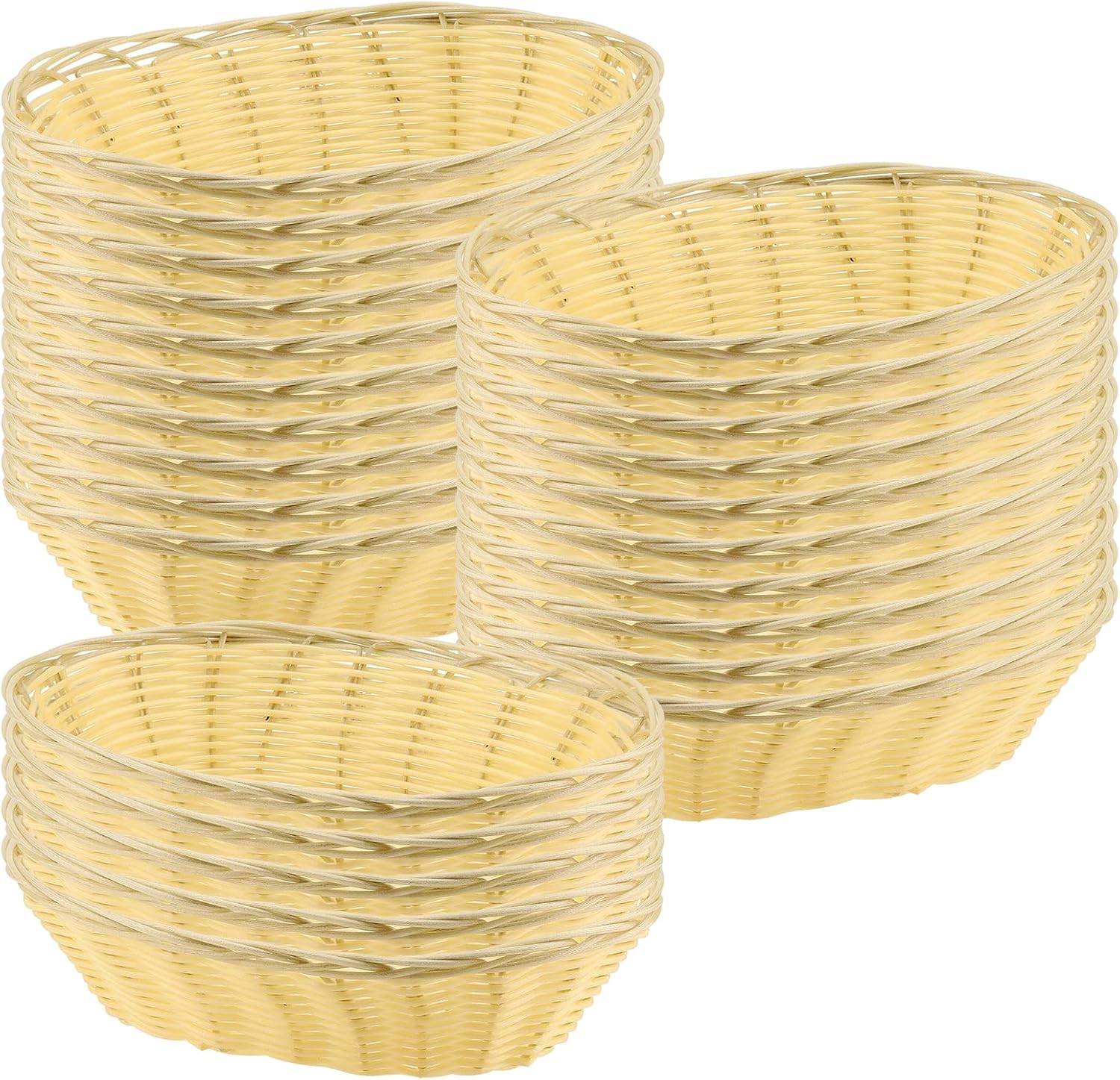 25 PCS Wicker Bread Baskets, 9 x 6 x 2.5 Inch Oval Plastic Woven Baskets, Beige Handwoven Food Storage Basket for Home,Restaurant，Bakery