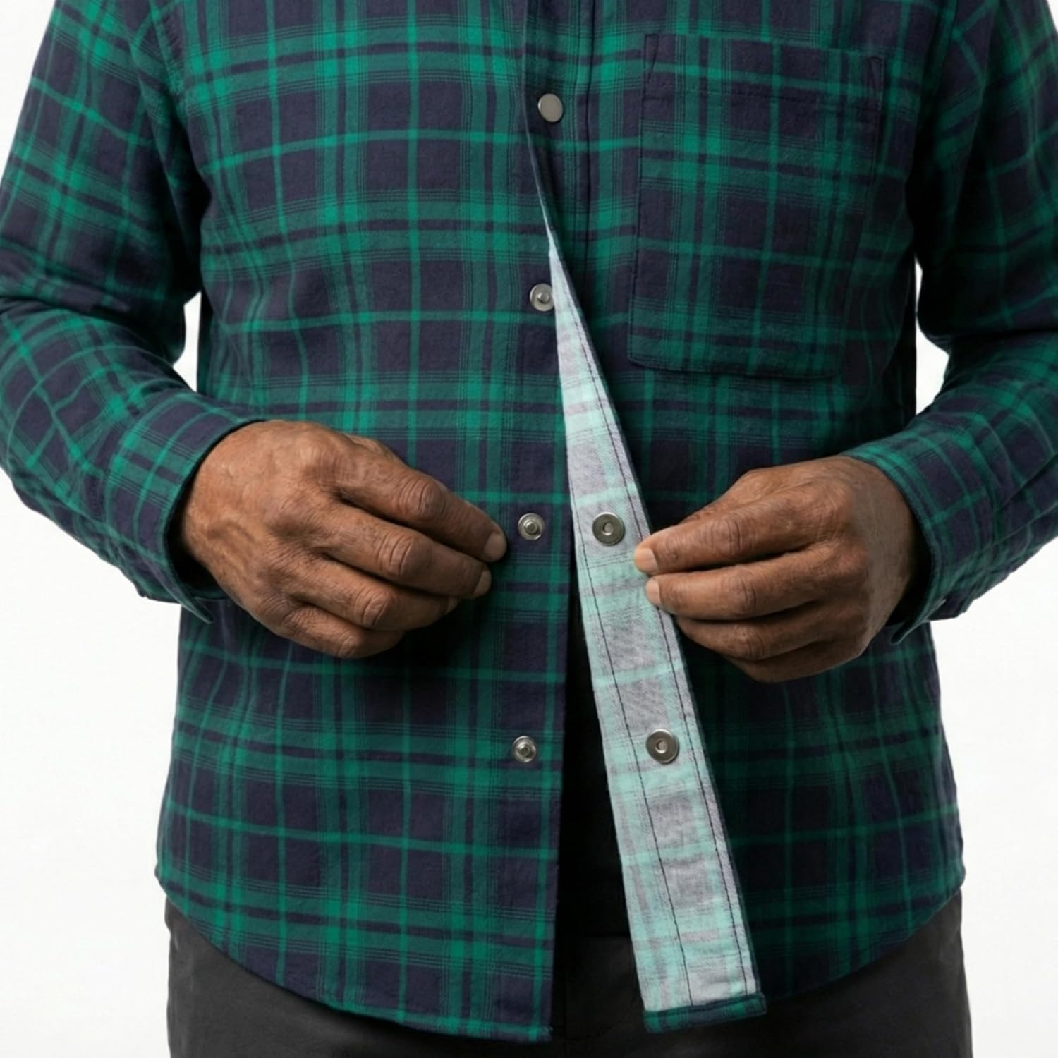 Silvert's Adaptive Clothing & Footwear Men's Adaptive Magnetic Button Dress Shirt Assisted Dressing Post Surgery Rehab Wear - Lakeside Plaid XL