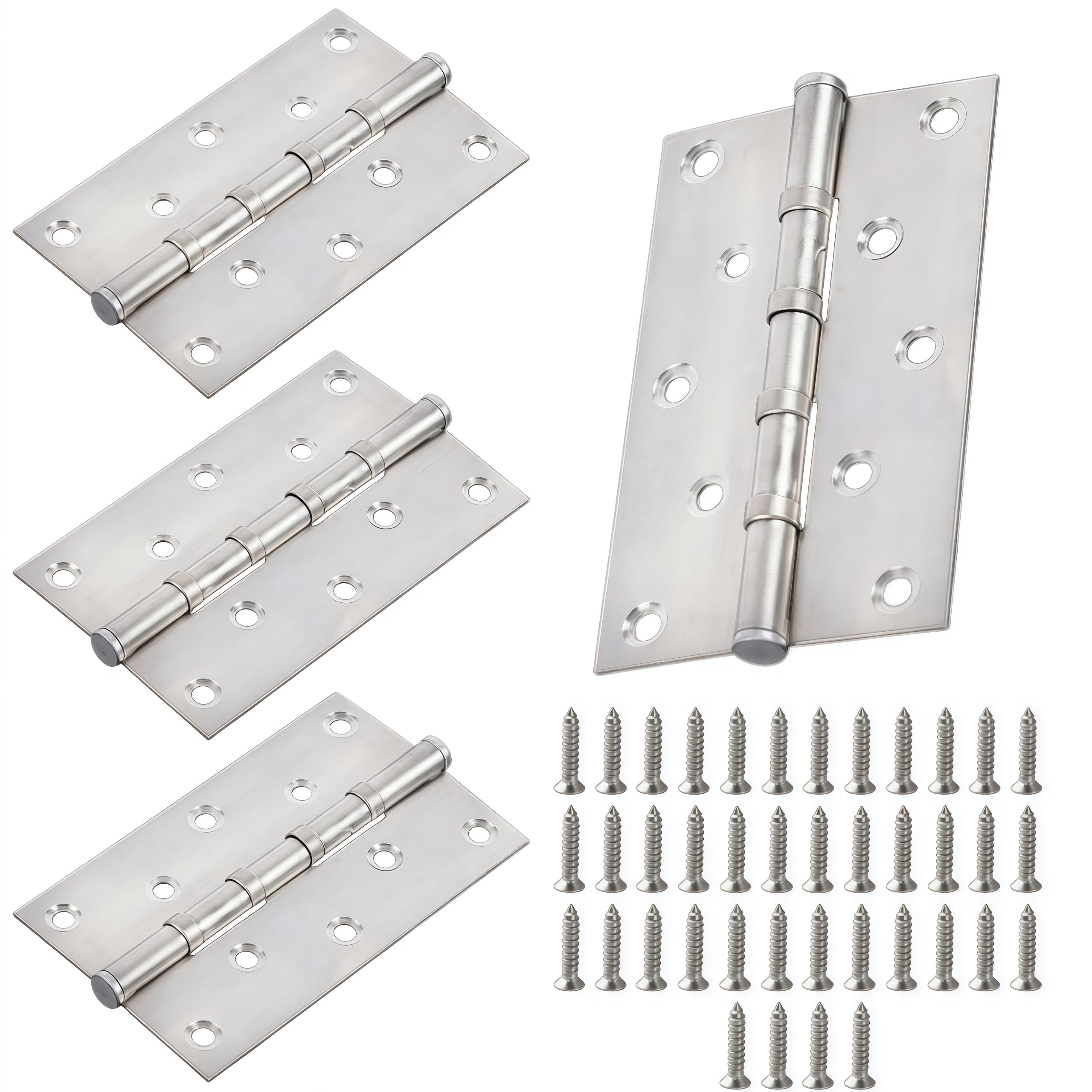 Vbnexyr Regular Door Hinges 4 Pack Of Stainless Steel Bearing Hinges For Bathroom Doors Silent Hinges Door And Window Accessories With Screws 5 Inches * 2.0Mm Thick