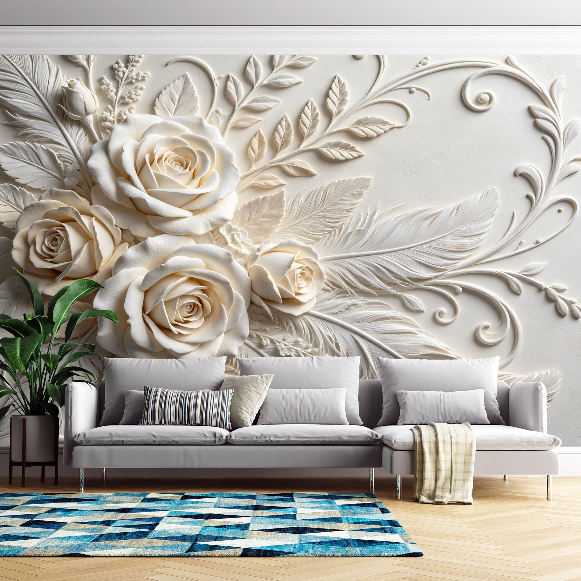 Papel Pintado Con Relieve 3D Rosa Papel Pintado Autoadhesivo Pared 250Cmx360Cm(Hxw), Mural De Pared Con Relieve 3D, Papel Adhesivo No Tejido, Impermeable Y Removible Para Dormitorio Y Sala De Estar,