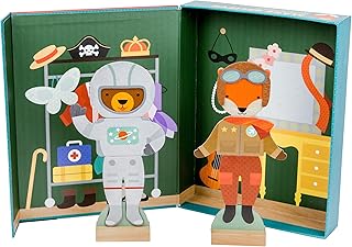 Petit Collage Magnetic Dress Up, Make-Believe Animal Costumes â€“ Game Board with Mix and Match Pieces, Ideal for Ages 3+ â€“ Includes 2 Dolls and 35 Creative Magnetic Pieces