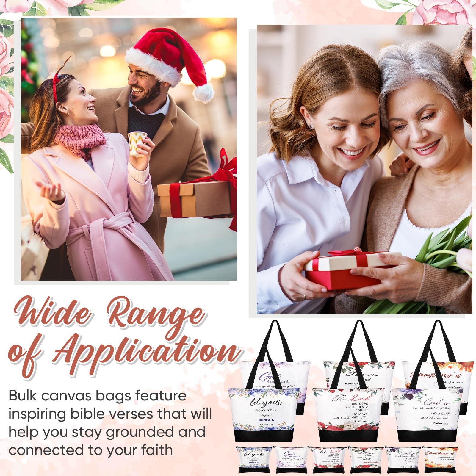 Huhumy 12 Stück Weihnachten Religiöse Christliche Geschenke für Frauen Inspirierende Schrift Bulk Make-up Taschen Floral Verse Wiederverwendbare Bibel Tragetasche für Geburtstag Abschluss Hochzeit