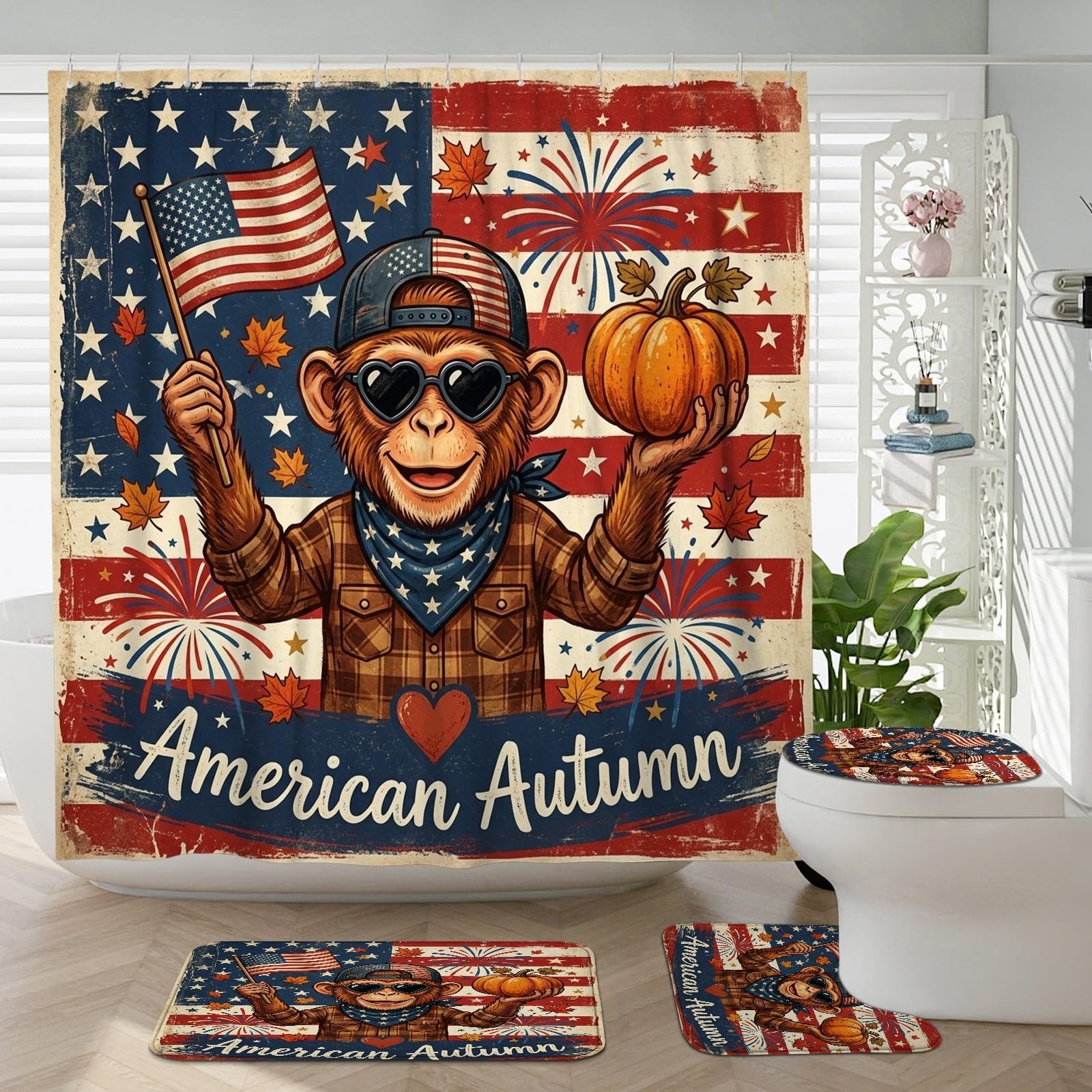 Accessoires de salle de bain singe d'automne au design mignon