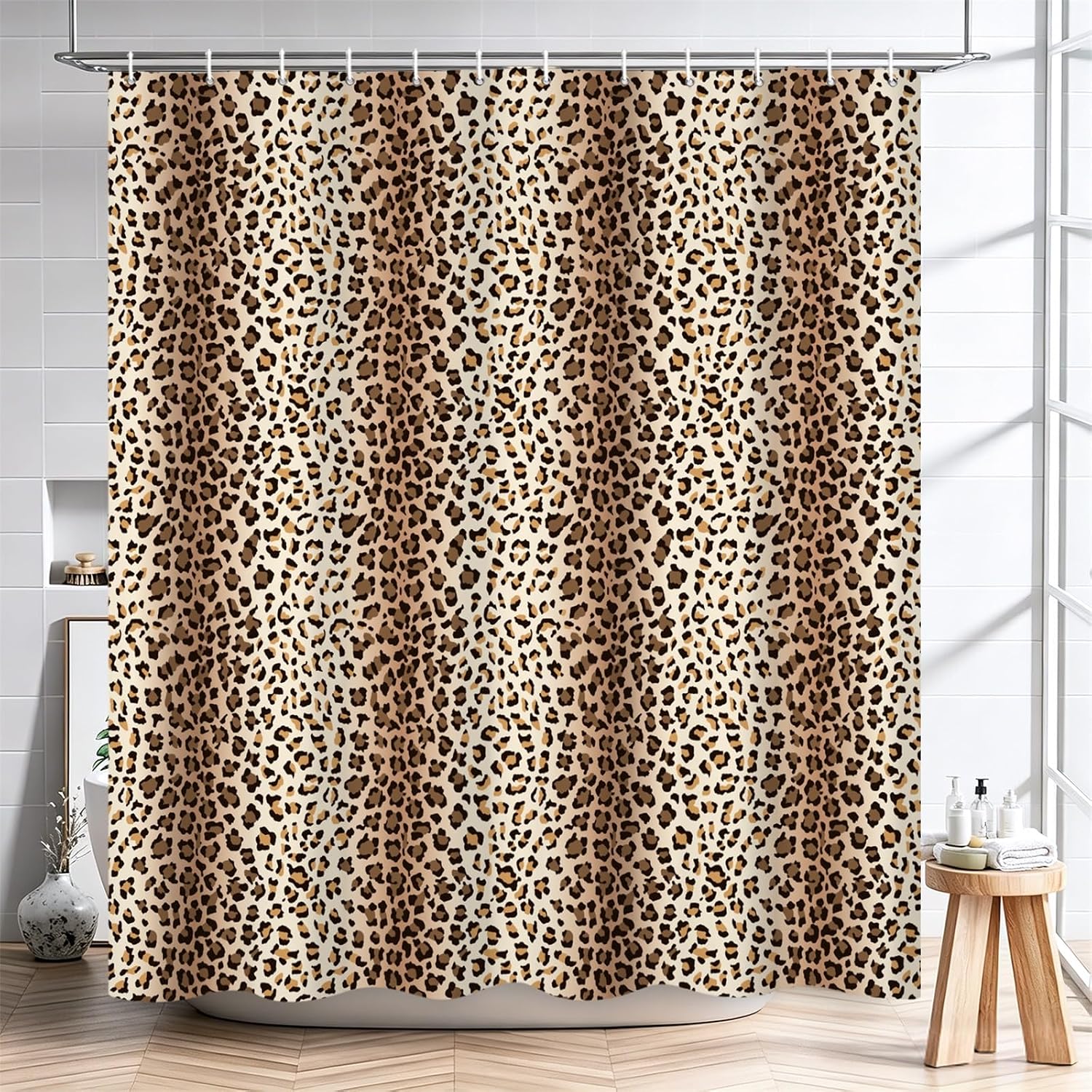 AOFOTO Leopard Shower Curtain Cheetah Animal Skin Texture Print Shower Curtains Set Black Brown Leopard Modern Aesthetic Girly Decorative Bathroom Curtains Home Decor Waterproof Fabric 48x72 Inch