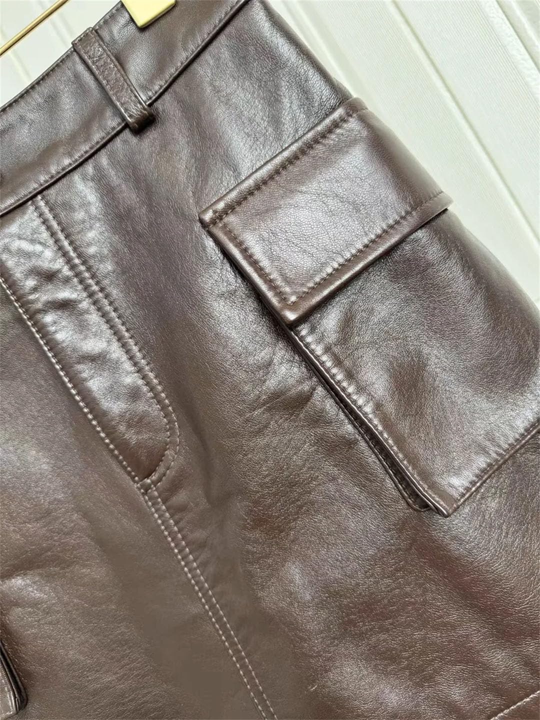 Gonna da donna in vera pelle per vita alta tasca laterale Slim Look strato testa pelle di pecora A-Line Mini