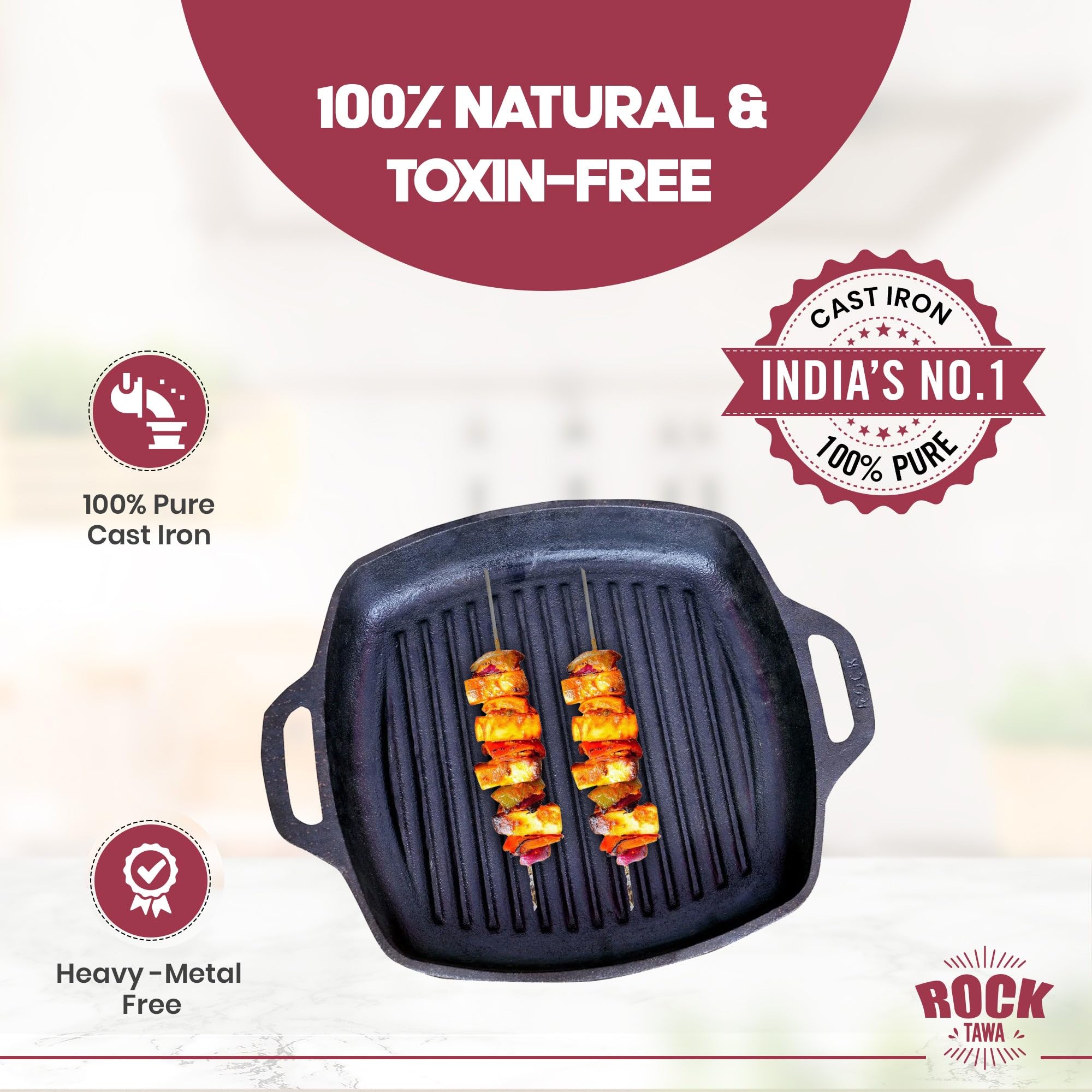 Rock Tawa Induction Base Cast Iron Tawa, 10.5 Inches, Black - Image 4 thumbnail