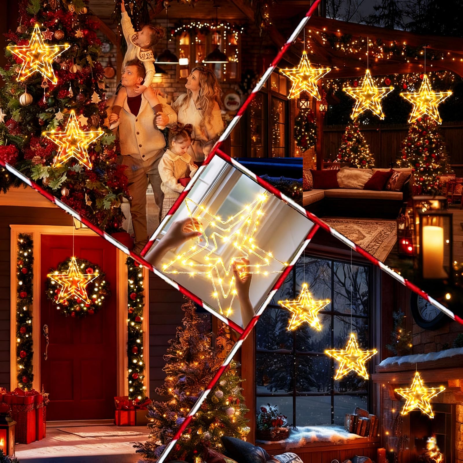 Cozymeow Grande in Metallo Decorazioni Natalizie per Esterno 2 Pezzi 75 LED Alimentazione a Batteria Stella Luminosa LED Esterno, Luci per Finestre Natale con Timer, Sospese per Stella di Natale