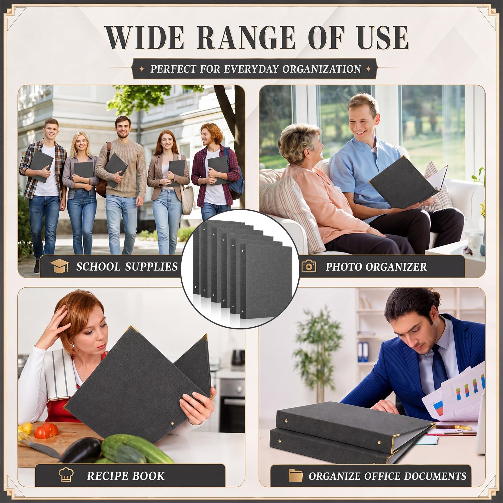 Fulmoon 6 Pcs Aesthetic 3 Ring Binders with Linen Cover 1 Inch Round Rings Binder with Inner Pocket 8.5 x 11 Binder Fits Letter Sized Durable for School Office and HomeDark Gray product thumbnail 9