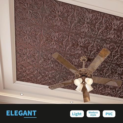 Miniatura 2 de Art3d - Azulejos decorativos para techo 2 x 2 con pegamento, para colocar en el techo, 24 x 24, paquete de 12 piezas de flores españolas en cobre