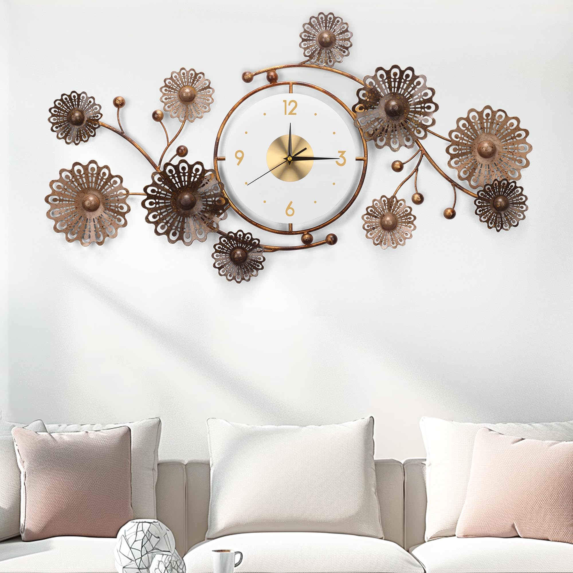 Reloj de pared, relojes de salón, gran reloj de pared, silencioso, sin tic-tac, para salón, dormitorio, comedor, decoración del hogar (color café, 82 cm)