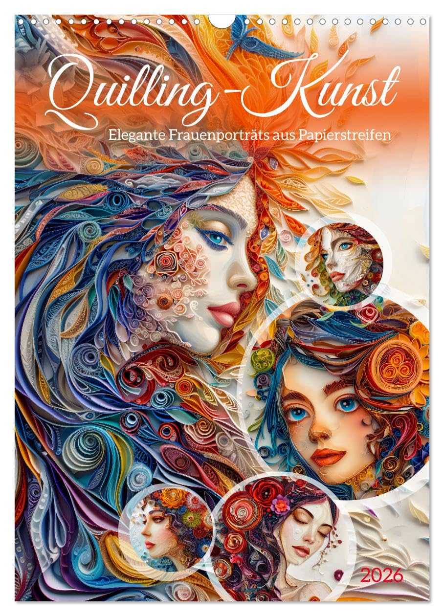 Quilling art - Elegant portraits of women made from paper strips UK-Version (Wall Calendar 2026 DIN A3 Portrait), CALVENDO 12 Month Wall Calendar โ image 1