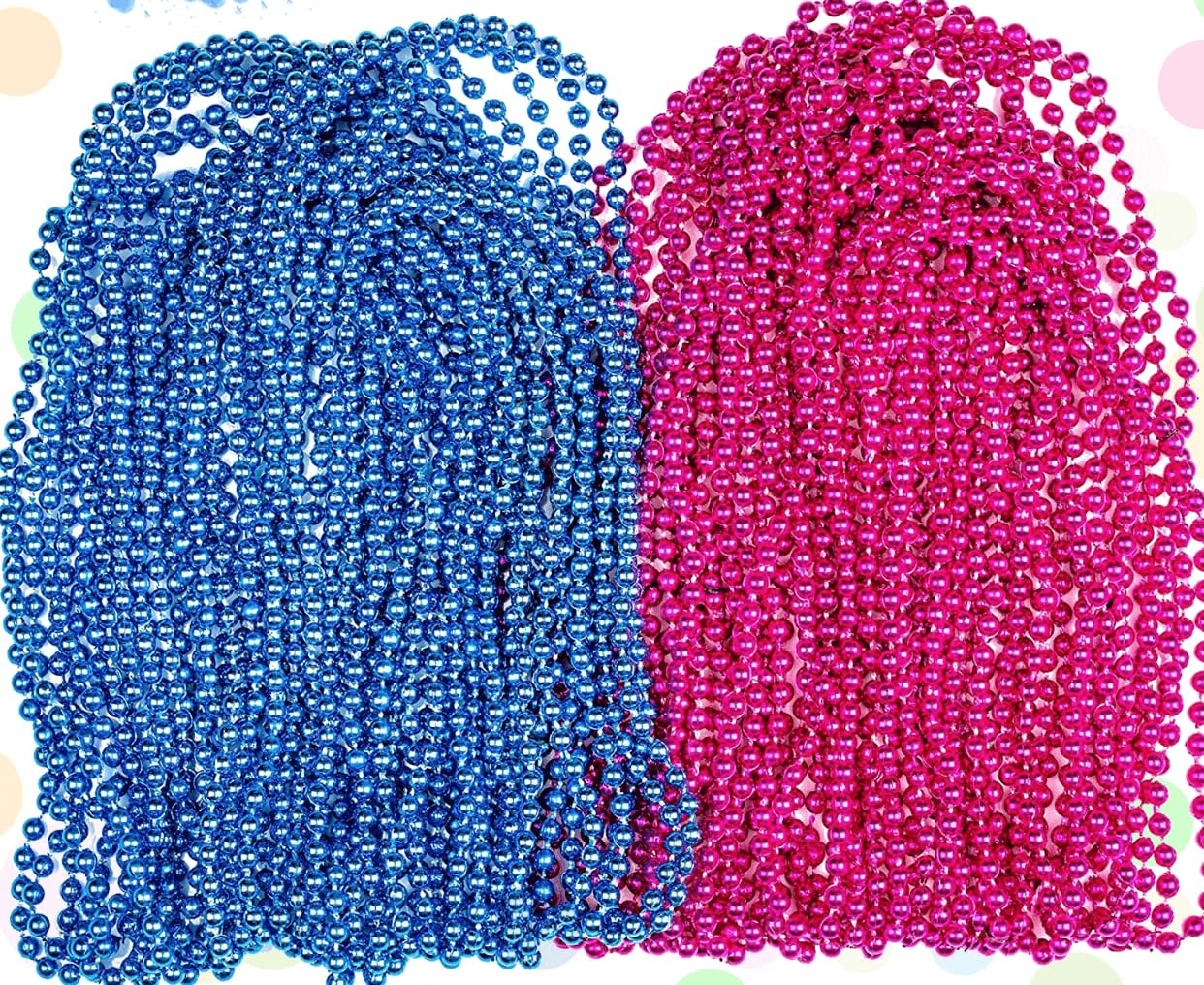 CENTALI Gender Reveal Beads - 50 Necklaces - 25 Blue and 25 Pink Large 7mm Gender Reveal or Baby Shower Party Favours